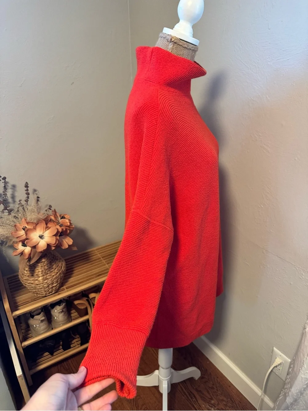 Free People Oversized Red Funnel Neck Sweater